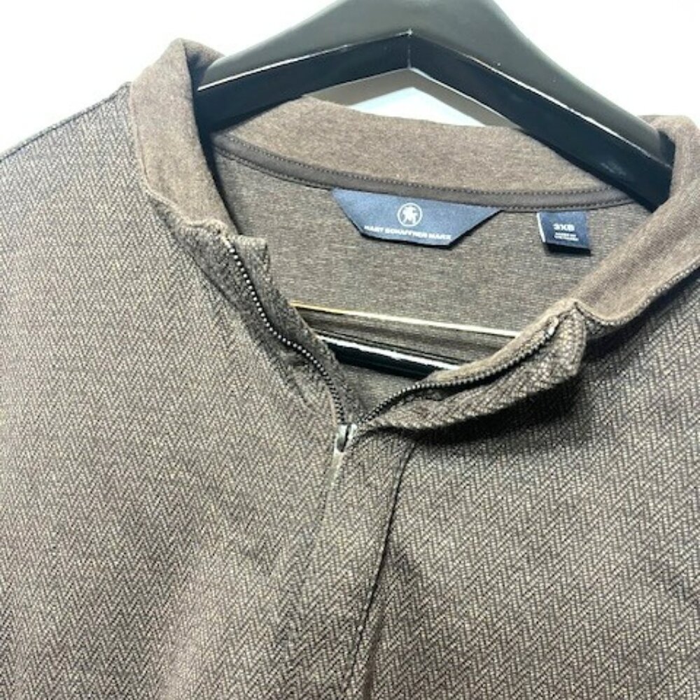 Hart Schaffner Marx Herringbone Brown Quarter Zip Pullover Sweater‎ Sz 3XB